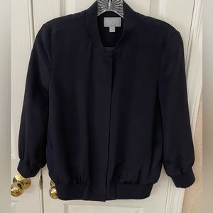PURE COLLECTION-NWOT Sz 2 100% Silk Dark Navy Blue Jacket, Zipper Down Front